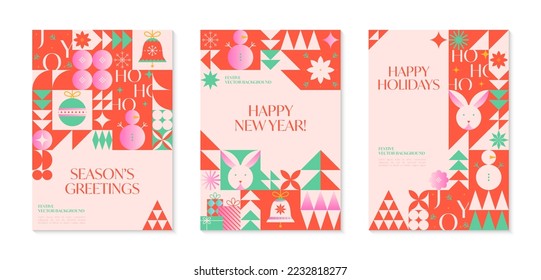 Christmas and Happy New Year greeting banners templates