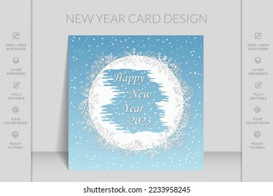 Christmas happy new year greeting card with floral frame background. Suitable for social media post