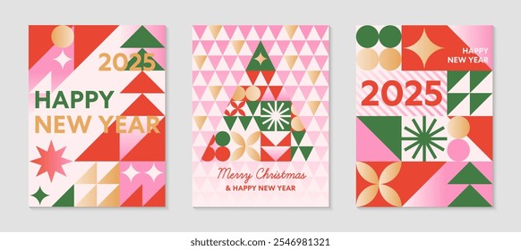 Christmas and Happy New Year greeting banner templates.Festive vector backgrounds with abstract christmas tree and winter holiday symbols.Holiday designs for branding,invitations,prints,smm,covers