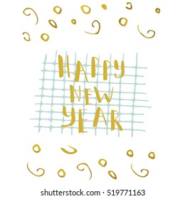 Christmas, Happy New Year greeting cards with handwritten brush lettering and decorative elements. Vector illustration for winter invitations, posters, flyers.