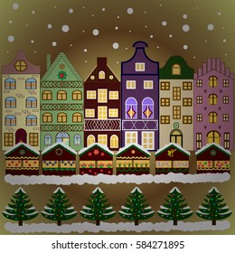 Christmas and Happy New Year greeting card. Vector illustration.