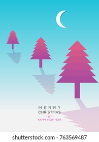 Christmas and Happy new year greeting card with abstract minimal nature landscape background.