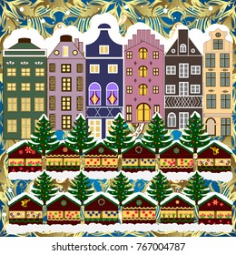 Christmas and Happy New Year greeting card. Holidays Vector illustration. Vector illustration.