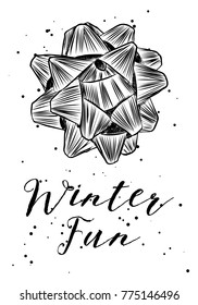 Christmas and Happy New Year greeting card with handwritten brush calligraphy and decorative elements. Winter invitation, card, poster and flyer. Vector.