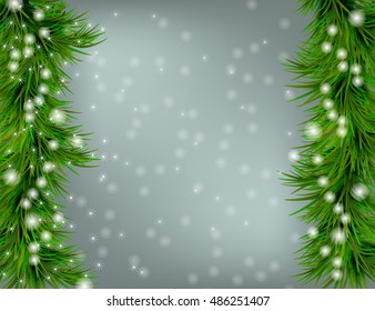 Christmas and happy new year grey background with sparkles and Christmas tree
