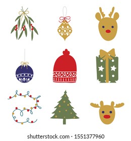 Christmas and Happy New Year icon set. Merry Christmas design element for calendar, cards, pattern, and background - Vector 