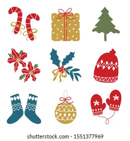 Christmas and Happy New Year icon set. Merry Christmas design element for calendar, cards, pattern, and background - Vector 