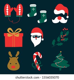 Christmas and Happy New Year icon set. Merry Christmas design element for calendar, cards, pattern, and background - Vector 