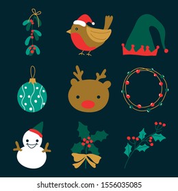Christmas and Happy New Year icon set. Merry Christmas design element for calendar, cards, pattern, and background - Vector 