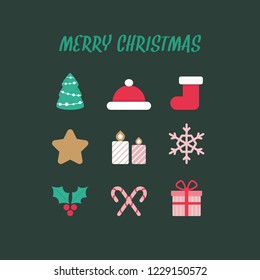 Christmas and happy new year icons. Vector elements for greeting cards. Flat design vector illustration.