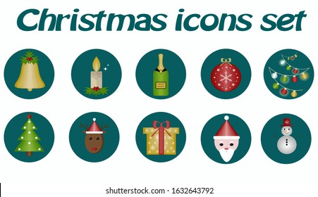 Christmas and happy New Year icons set