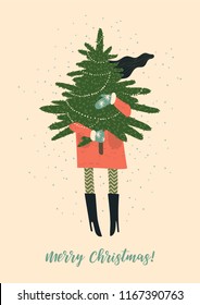 Christmas and Happy New Year illustration. Trendy retro style. Vector design template. Christmas and Happy New Year illustration. Trendy retro style. Vector design template.