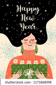 Christmas and Happy New Year illustration. Trendy retro style. Vector design template. Christmas and Happy New Year illustration. Trendy retro style. Vector design template.