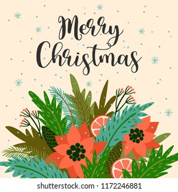 Christmas and Happy New Year illustration. Trendy retro style. Vector design template.