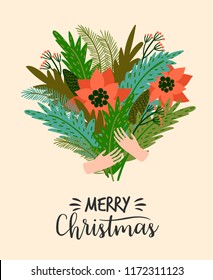 Christmas and Happy New Year illustration. Trendy retro style. Vector design template.