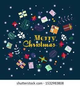 Christmas and Happy New Year illustration. Vector design template for Christmas and New Year cards. Flat style illustration.
