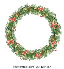 Christmas and Happy New Year illustration with Christmas wreath. Vector design template.