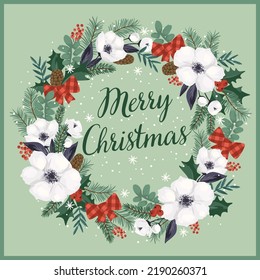 Christmas and Happy New Year illustration with Christmas wreath. Vector design template.