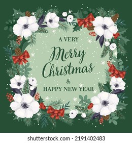 Christmas and Happy New Year illustration with Christmas wreath. Vector design template.