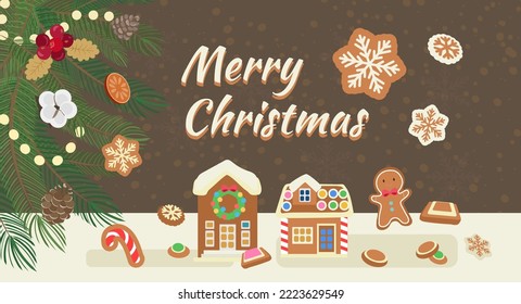 Christmas and happy new year illustration of christmas table. festive meal. trendy retro style.