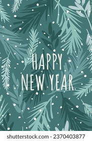 Christmas and Happy New Year illustration with with spruce branches. Trendy retro style. Vector design template.