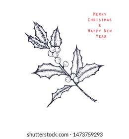 Christmas and Happy New Year illustrations. Scandinavian style.Engraved top view illustration. Vector illustration. Background template for design. Hand drawn elements . Linear graphic.