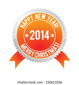Christmas And Happy New Year Label 2014. High quality vector illustration. Eps10.