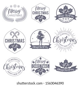 Christmas and happy new year labels and badges vector set vector. Trendy style decoration objects, symbols and design elements for Christmas web page, mobile app, poster, banner, greeting card.