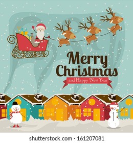 christmas and happy new year  over blue   background vector illustration