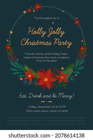 Christmas and Happy New Year party invitation template.Festive vector layout with hand drawn traditional winter holiday symbols.Xmas trendy design for banners,invitations,prints,social media.