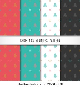 Christmas and happy new year pattern set. Winter holiday pattern with snowflake, star and tree. Vector illustration.