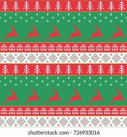 Christmas and happy new year pattern. Seamless traditional ornamental knitted pattern. Vector illustration.