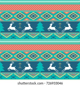 Christmas and happy new year pattern. Seamless traditional ornamental knitted pattern. Vector illustration.