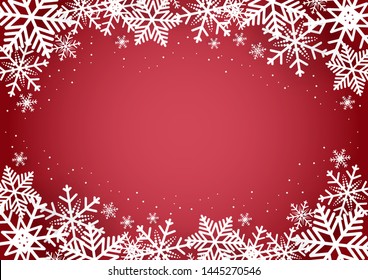 Christmas and happy new year red vector background with snowflake, celebration concept, paper art design