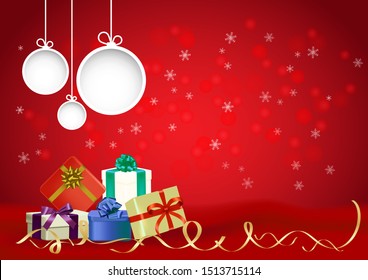 Christmas and happy new year red vector background with gift