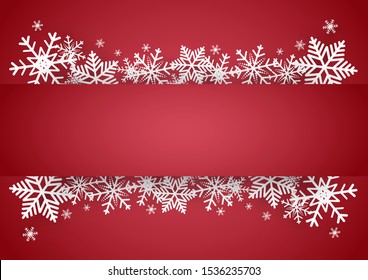 Christmas and happy new year red vector background with snowflake, celebration concept, paper art design