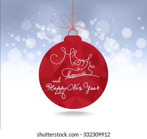 Christmas and happy new year red geometrical balls greeting card