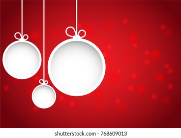 Christmas and happy new year red vector background with white snowball