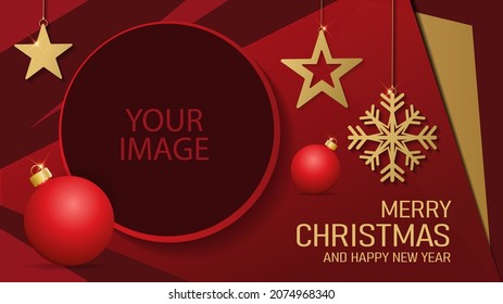 christmas and happy new year sale banner background with festive decoration. vector illustration