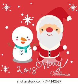 Christmas and Happy New Year Santa and cute snowman Vector illustrations Suitable for greeting cards.Picture Books. Festival celebrations