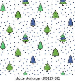 Christmas and Happy New Year seamless pattern with festive trees. Isolated on white vector illustration. Endless holiday background.