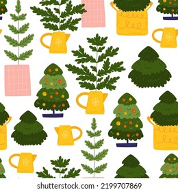 Christmas and Happy New Year seamless pattern. Trendy retro style. Vector design template.