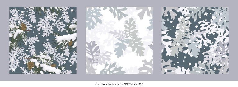 Christmas and Happy New Year seamless patterns. Christmas tree. New Year backgrounds. Vector design templates.