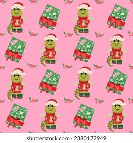 Christmas and Happy New Year seamless pattern with Christmas toys,gifts and sweets. Trendy retro style. Vector design template.