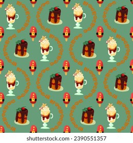 Christmas and Happy New Year seamless pattern with Christmas toys, gifts and sweets. Trendy retro style. 