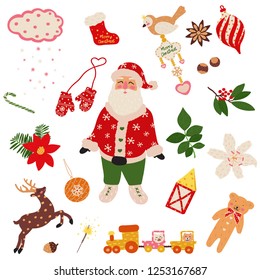 Christmas and Happy New Year set illustration, scrap vector design