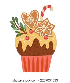 Christmas and Happy New Year sweet. Isolated illustration. Vector design element.