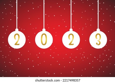 Christmas and Happy New Year template or banner. Golden metal number 2023 in the bauble. Vector illustration