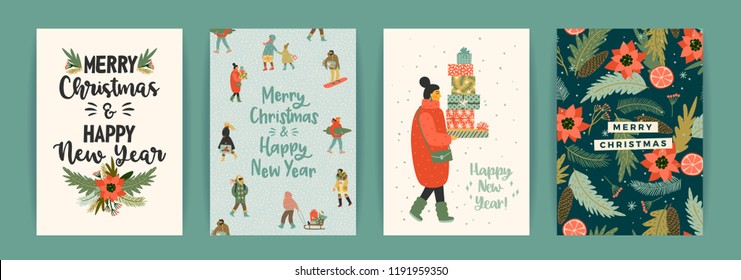 Christmas and Happy New Year templates. Trendy retro style. Vector design element. Christmas and Happy New Year templates. Trendy retro style. Vector design element.