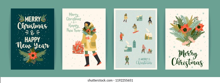 Christmas and Happy New Year templates. Trendy retro style. Vector design element. Christmas and Happy New Year templates. Trendy retro style. Vector design element.